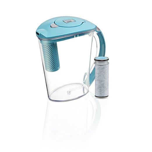 Brita 10 Cup Stream Filter as You Pour Water Pitcher with 1 Filter, Rapids, BPA Free, Lake Blue