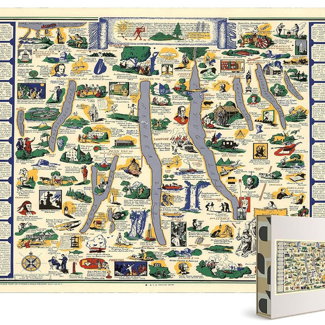 1000 piece Finger Lakes Puzzle for Adults | 1962 map of Finger Lakes Region - Central New York