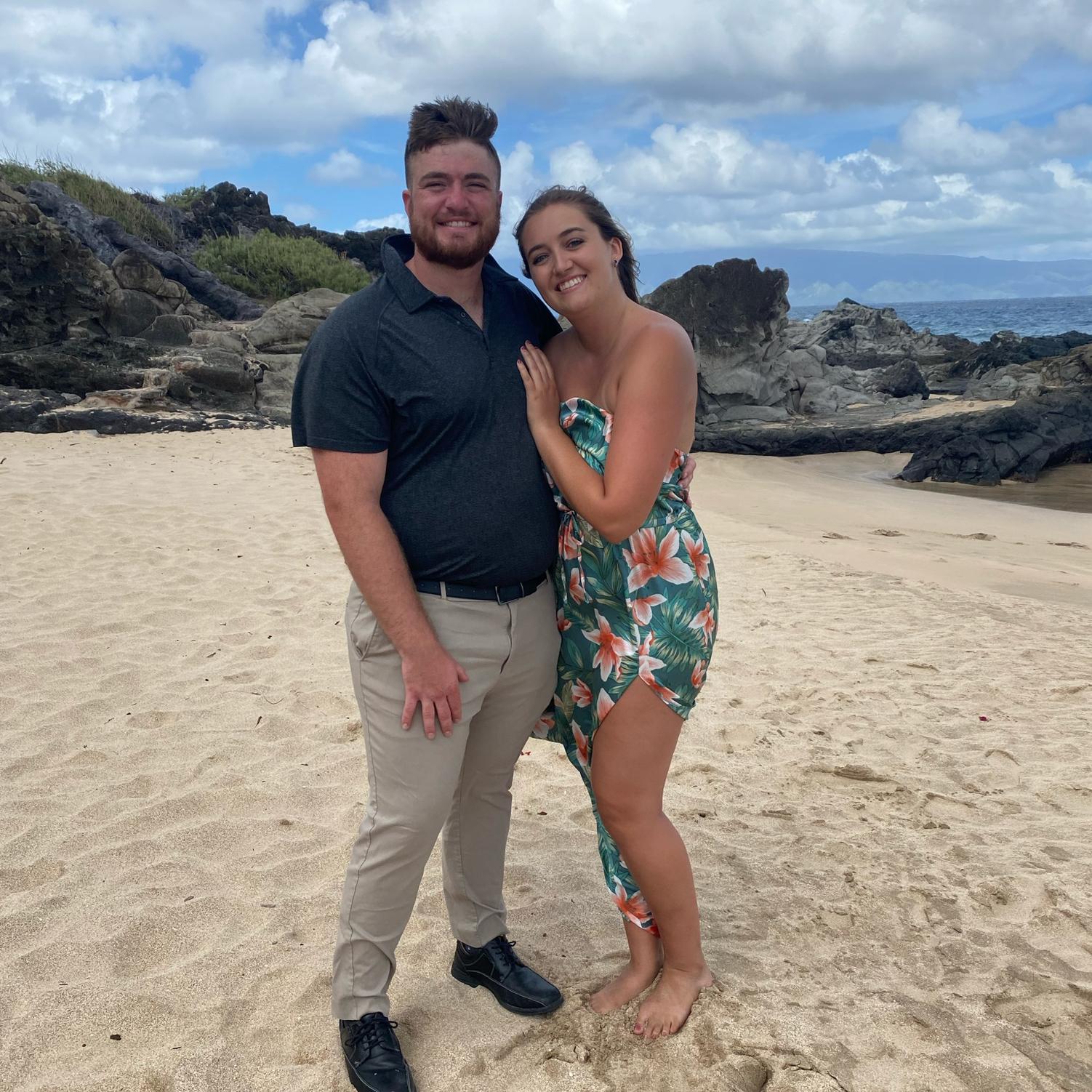 Us on a beach in Hawaii for Logan’s brother Tyler’s wedding in 2021!