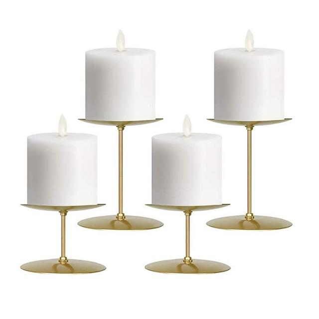 NiceAI Candle Holders for Pillar Candles Fireplace Candelabra Modern Iron Candlesticks Table Centerpiece Home Decoration Wedding Sturdy Set of 4 Gold