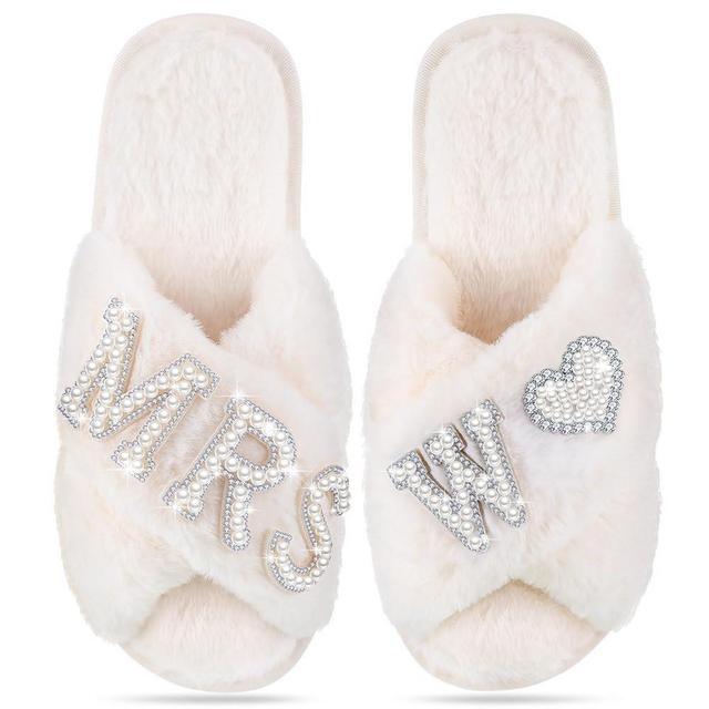 Tarpop Bride Slippers Mrs Slippers Wedding Bride Slippers Personalized Initial Pearl Slippers Bridal Gifts for Christmas