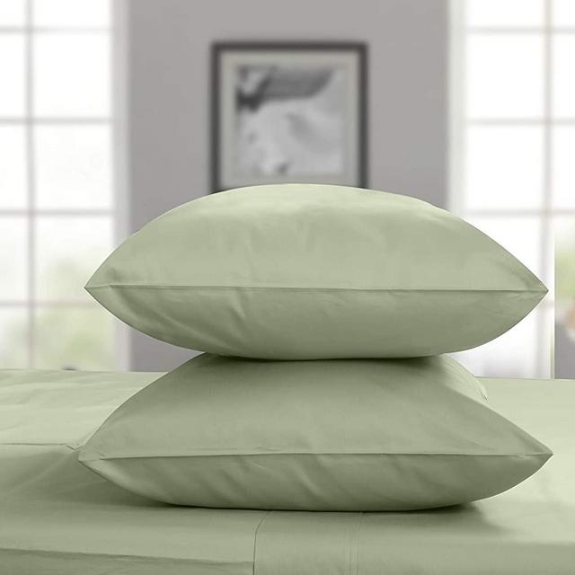 Threadmill Home Linen Luxury King Pillowcase - 100% Pure Cotton 600 Thread Count, 2 Piece Sateen Weave Sage Pillow Cover Set, Luxurious ELS Combed Cotton Solid Pillow Protectors