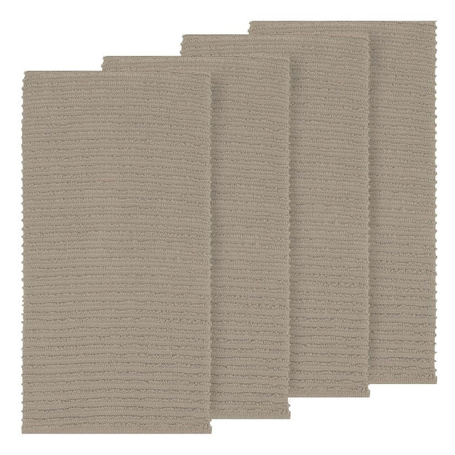 MUkitchen | Ridged Cotton Dish Towels | Absorbent for Cleaning Kitchen Surfaces | Washable & Reusable | Set of 4 | Oatmeal
