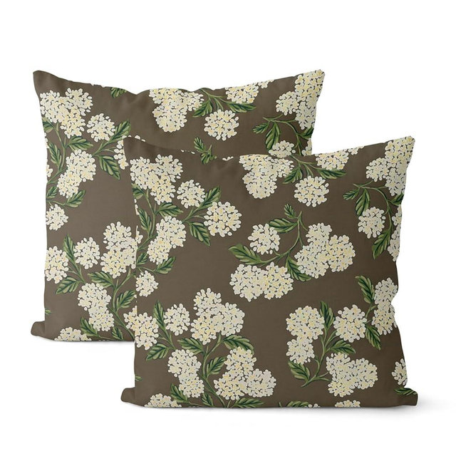 DAFENA Brown Spring Pillow Covers 18x18 Inch 2 Pcs Green Yellow Hydrangea Flower Decor Throw Pillows Vintage Floral Seasonal Summer Outdoor Decoration Pillowcase Linen Cushion Cover for Couch Sofa