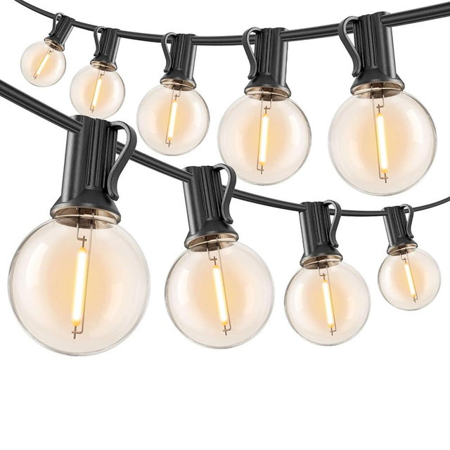 RTTY Outdoor String Lights 25ft, G40 Led Patio Lights with 13pcs Bulbs, Shatterproof Waterproof Dimmable Connectable Hanging Globe Outdoor Lights for Party, Cafe, Backyard, Balcony, Bistro, Black