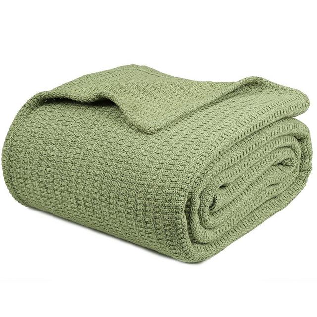 AAVNI HOMES Queen Size Cotton Blankets Classic Weave Sage Green Color Summer Blankets Soft Lightweight Breathable All Season Thermal Blankets Queen Size Blanket for Bed Sofa Couch - 90 x 90 Inches