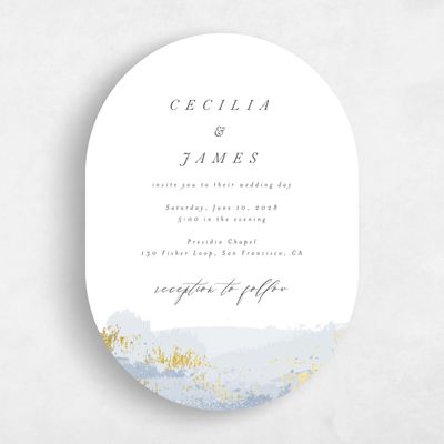Blue Oval Wedding Invitation - Ione Portrait Foil