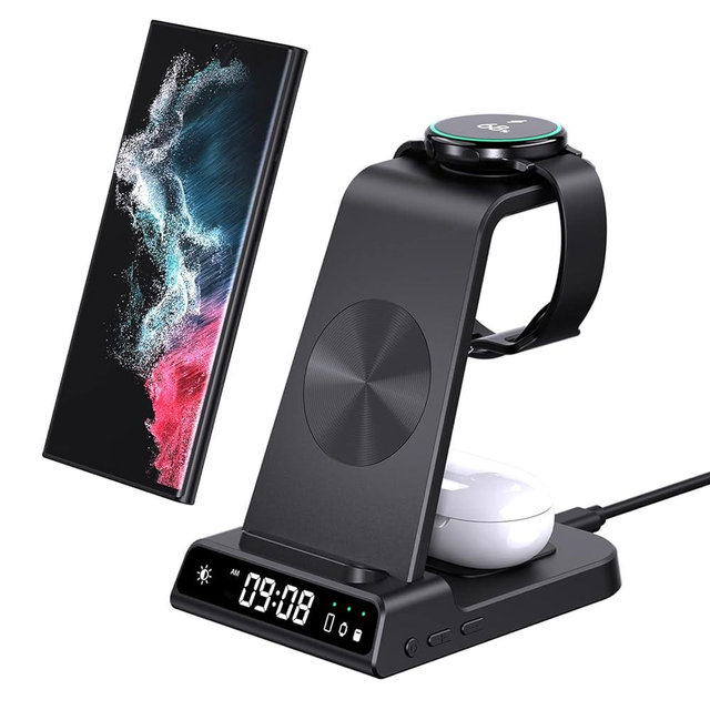Wireless Charger for Samsung, 3 in 1 Wireless Charging Station for Samsung Galaxy S23 Ultra/S22/S21/S20/Note 20/Z Flip 5/Z Fold 5, Samsung Watch Charger for Galaxy Watch 6/5/4/3, Galaxy Buds 2/Pro/+