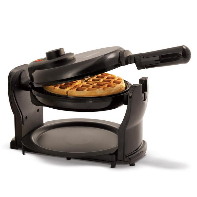 BELLA Classic Rotating Non-Stick Belgian Waffle Maker, Perfect 1" Thick Waffles, PFOA Free Non Stick Coating Removable Drip Tray for Easy Clean Up, Browning Control, Black