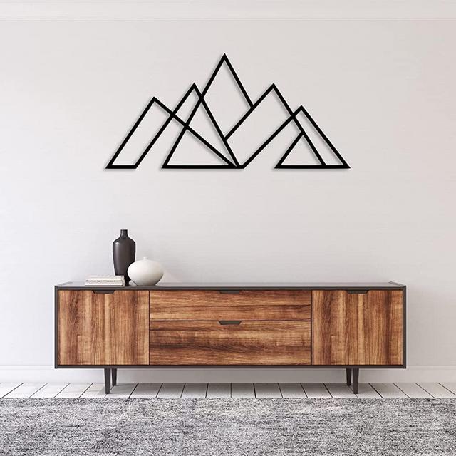 METALPLEX Geometric Mountains Metal Wall Art - Metal Wall Home Decor - Rust Free Outdoor & Indoor Wall Decoration Piece - Hanging Wall Art for Living Room, Bedroom (Black, W 32" x H 14" (Medium))