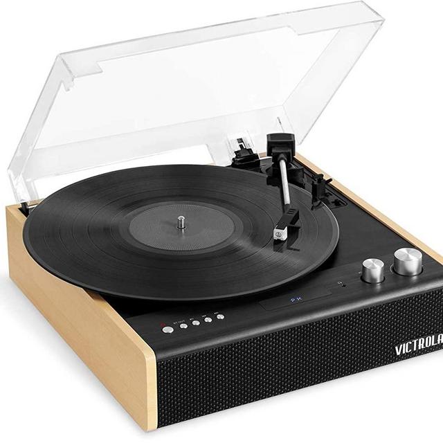 Victrola Eastwood 3-Speed Bluetooth Turntable with Built-in Speakers and Dust Cover | Upgraded Turntable Audio Sound | Black (VTA-72-BAM)