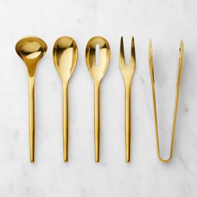 Williams Sonoma Mini Extension Serve Utensils, Set of 5, Brass