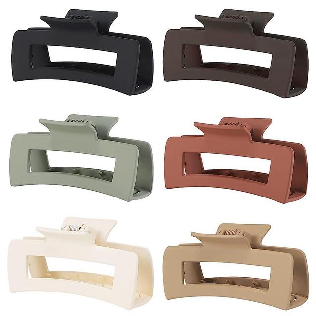 Sisiaipu 4 Inch Big Hair Claw Clips 6 Pcs Large claw clips for Thick Hair Square Claw Clips for Women and Girls Rectangular Nonslip Acrylic Banana Jaw Clips Hair Accessories -Brown