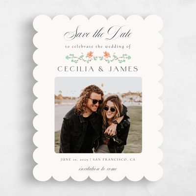 Beige Scalloped Wedding Save the Date - Papillon Photo
