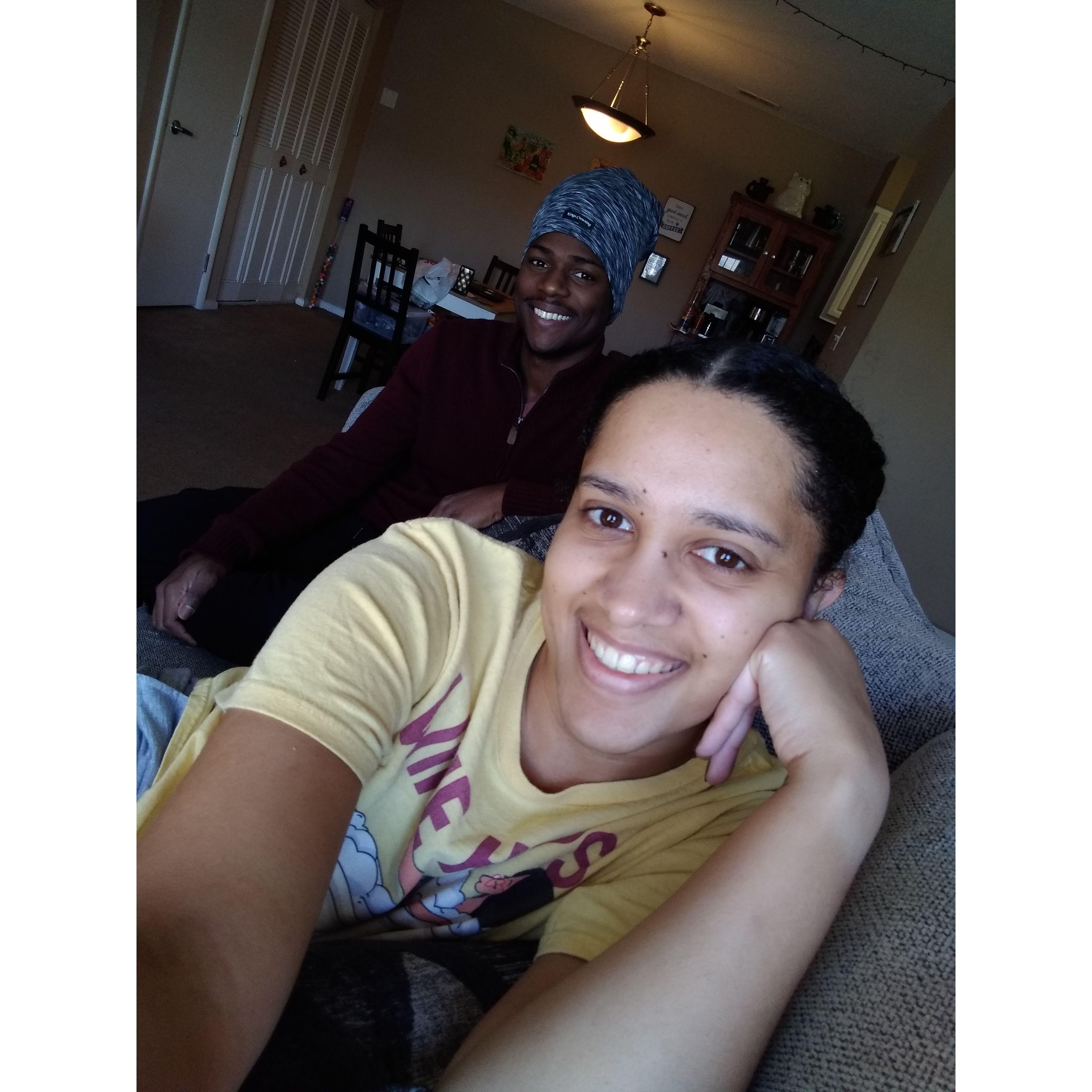 Our first apartment together on our new couch!