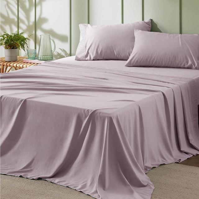 Bedsure Queen Sheet Set - Soft Sheets for Queen Size Bed, 4 Pieces Hotel Luxury Pink Mocha Queen Sheets, Easy Care Polyester Microfiber Cooling Bed Sheet Set