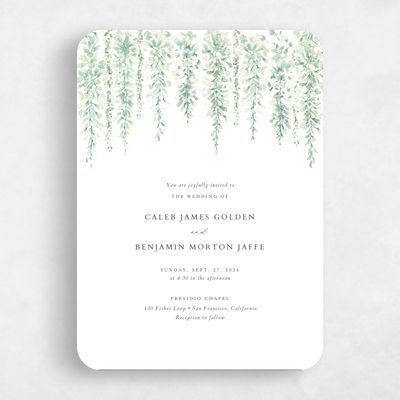 Green Rounded Wedding Invitation - Portree Portrait