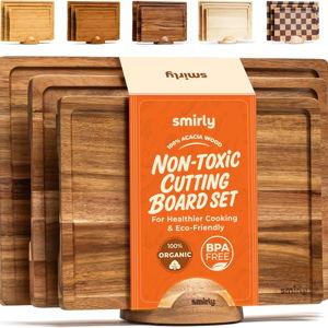 SMIRLY Wood Cutting Boards For Kitchen Meal Prep & Serving, Bamboo Cutting Board Set, Charcuterie Chopping Boards and Wooden Cutting Boards for Kitchen, Acacia Wood Color