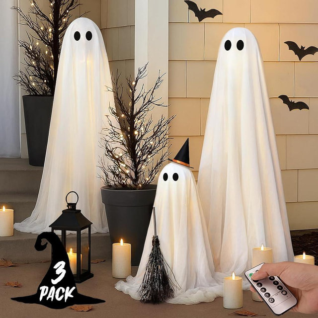 Halloween Decorations - Halloween Decorations Outdoor - Set of 3 Light Up Spooky Ghosts Decoration with 8 Light Modes Timer Remote- Indoor Cute Party Ghost Decor for Yard Porch Lawn Home Front Door