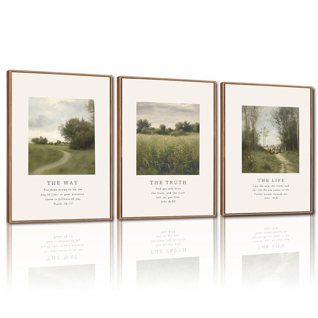 CHDITB Vintage Christian Framed Canvas Wall Art Set, The Way The Truth The Life Wall Decor, Bible Verse Artwork Scripture Wall Painting, Religious Art Prints For Living Room, Bedroom, Office - Large Size 16"x24"x3