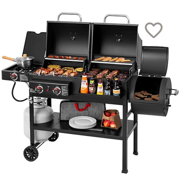 Royal Gourmet 2-Burner Propane Gas and Charcoal Combination Grill with Offset Smoker, Black, With Side Burner