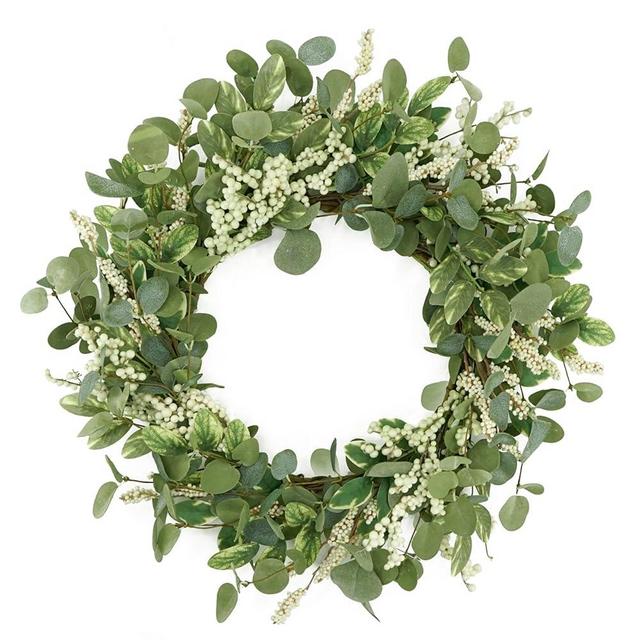 Furisin 20 inch Green Eucalyptus Wreath with Berry Spring Summer Wreath for Front Door Indoor Outdoor Farmhouse Home Wall Porch Decoration