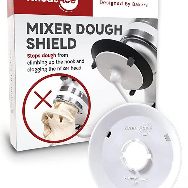 KneadAce Dough Hook Shield For Kitchen Aid - Prevents Your Dough from Climbing Up and Clogging Up Your Mixer – Mess Free Mixer Accessory Compatible With Most KitchenAid C Shape Dough Hooks (White)