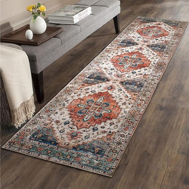Aopota Runner Rug Non Slip Distressed Faux Wool Area Rug 2x8ft Runners for Hallway Washable Carpet Floor Mat for Living Room Bedroom Kitchen Laundry Room