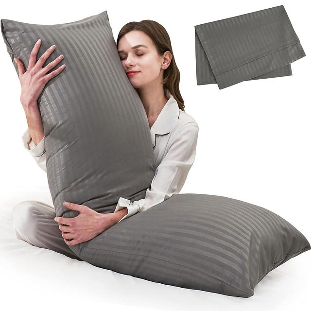 ELNIDO QUEEN Body Pillow for Adults-with Dark Gray Stripe Cover, Full Body Pillow Insert for Side Sleeper, Long Bed Pillow for Sleeping(20 x 54 Inch)