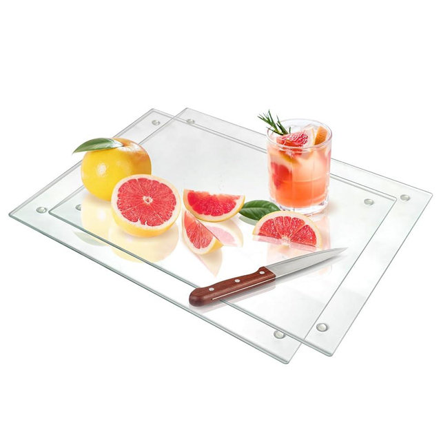 Seelenruhe Tempered Glass Cutting Boards for Kitchen Counter, 2PCS 12x16 inch Clear Cutting Boards for Countertop, Non-Slip, Heat-Resistant, Machine Washable, Easy to Clean, Kitchen Decoration