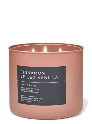 Bath & Body Works, White Barn 3-Wick Candle w/Essential Oils - 14.5 oz - 2022 Spring Scents! (Cinnamon Spiced Vanilla)