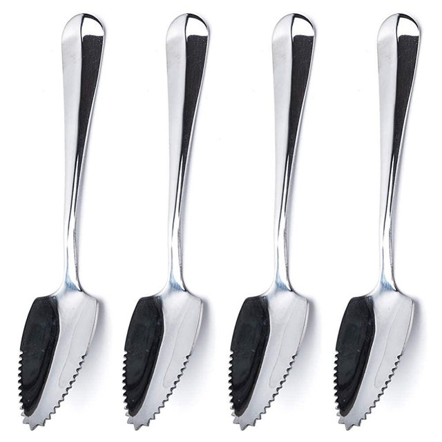 JUCOXO Grapefruit Spoon Set, 4 Pieces 6.1 inch Stainless Steel Half Serrated Citrus Fruit Vintage Dessert Spoons Gift for Kitchen