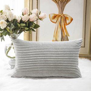 Home Brilliant Spring Decorative Plush Velvet Corduroy Striped Throw Pillow Sham Pillow Case Cushion Cover for Lumbar, 12 x 20, Light Grey