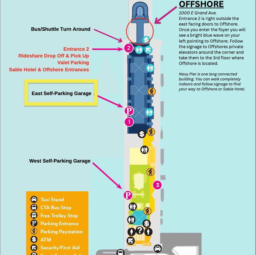 Please park in the east parking garage using the voucher provided.
You may drop off guests at the rideshare drop off prior to parking in the garage.