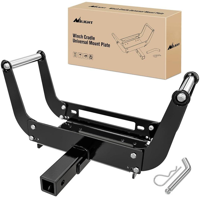 Nilight Winch Cradle Universal Mount Plate 10 x 4 1/2" Winch Bracket Winch Mounting 2 Inch Receiver Hitch 8000-13,000 Lb Capacity Recovery Winches Foldable