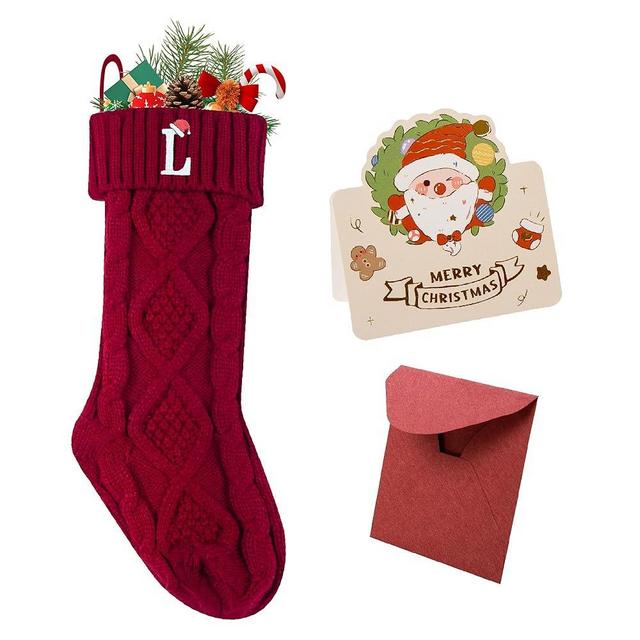 Ulico Christmas Stockings with Initials, 18’’ Large Embroidered Monogram Knit Christmas Stocking,Xmas Stocking for Kids, Holiday and Family Stocking for Fireplace or Party Decoration Red Letter L