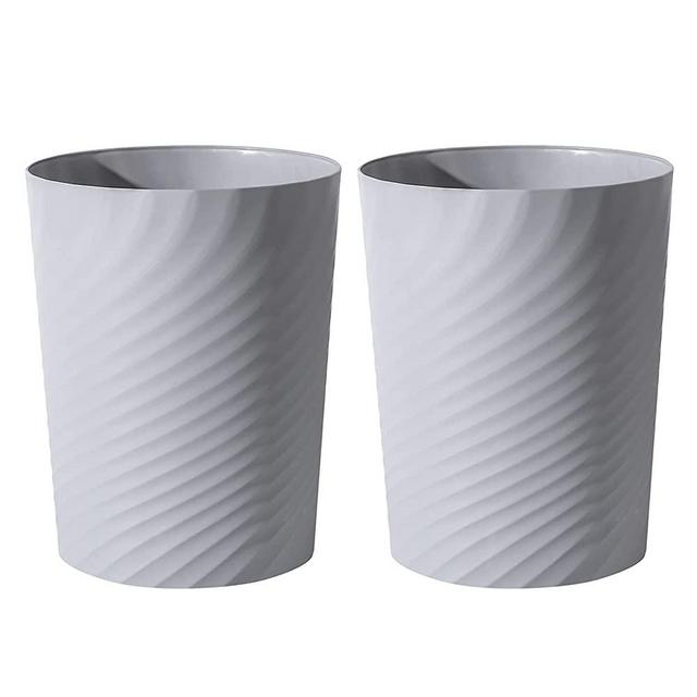 Plastic Small Trash Can Wastebasket, Garbage Container Basket for Bathrooms, Laundry Room, Kitchens, Offices, Kids Rooms, Dorms, (Grey, 1.8 Gallon/2 Pack)
