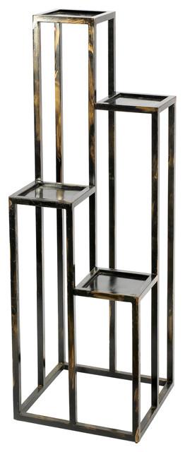 47.25" Tall 4-Tier Cast Iron Flower Plant Stand, Black And Gold Finish