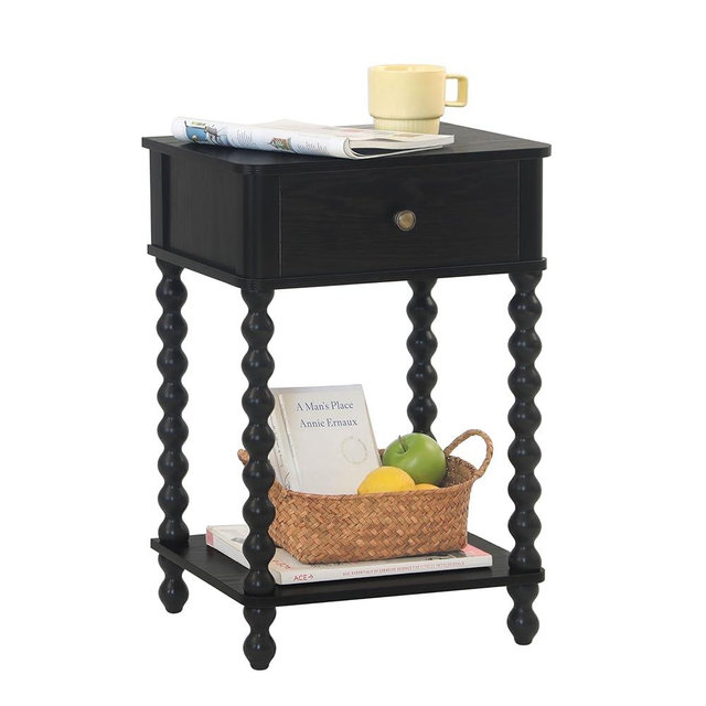 AWASEN Black Nightstand, Bedroom Side Table with Drawer for Living Room, Small Bedside End Table with Spindle Wood Legs for Bedroom, Office, Black