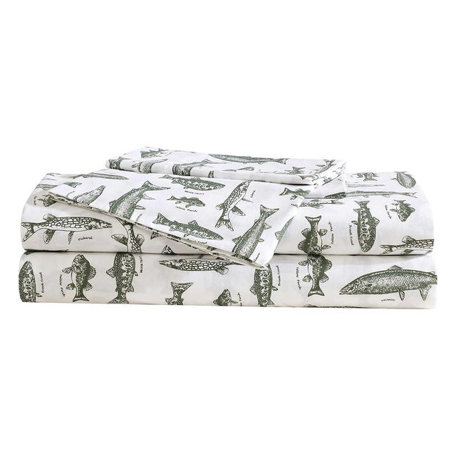 Eddie Bauer - Sheet Set, Cotton Percale Bedding with Matching Pillowcases, Crisp & Breathable, 200-Thread Count, Classic Comfort Essentials (Wes Fish Green, Queen)