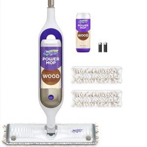 Swiffer Power Mop Wood, Hardwood Floor Cleaner for Mopping Home, Bathroom, Kitchen, All Purpose Multi-Surface Cleaning Set includes PowerMop Wood, 2 Pads, 1 QuickDry Lemon Solution, & 2 Batteries