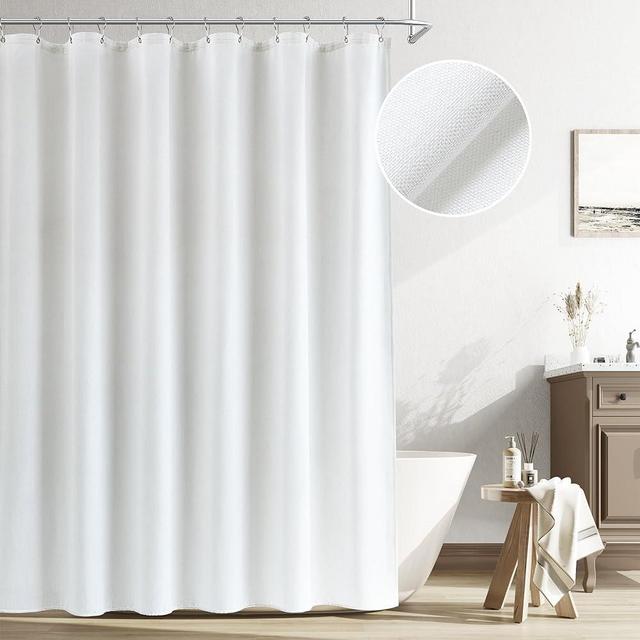 Naturoom White Linen Shower Curtain, Cloth Textured Fabric Shower Curtain Set with Hooks, Simple Elegant Modern Farmhouse Country Ultra Thick Shower Curtain for Bathroom,Water Repellent,72x72