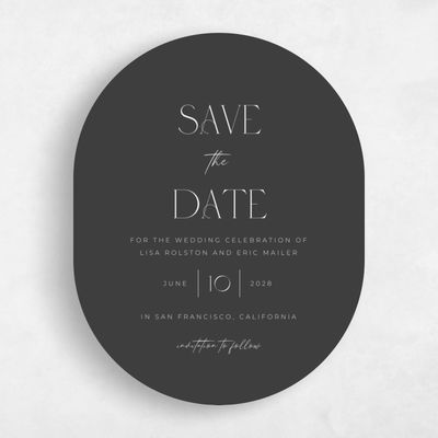 Black Oval Wedding Save the Date - Papyrus Portrait