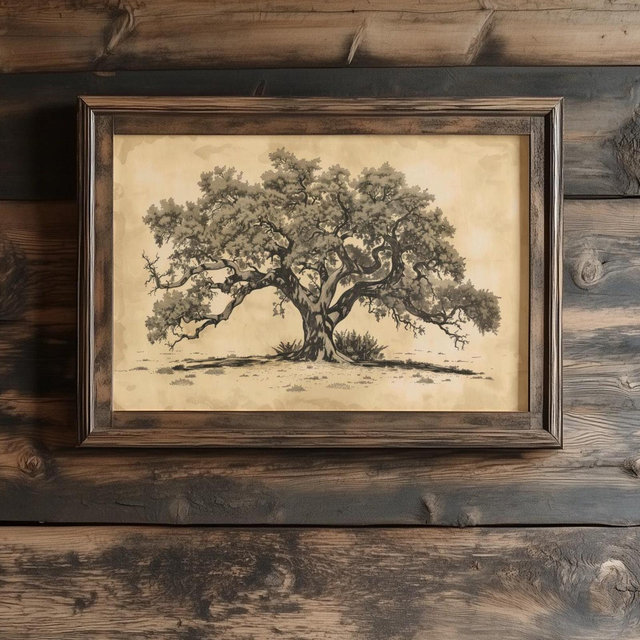 Southern Live Oak Print: Antique Sepia Texas Landscape Art