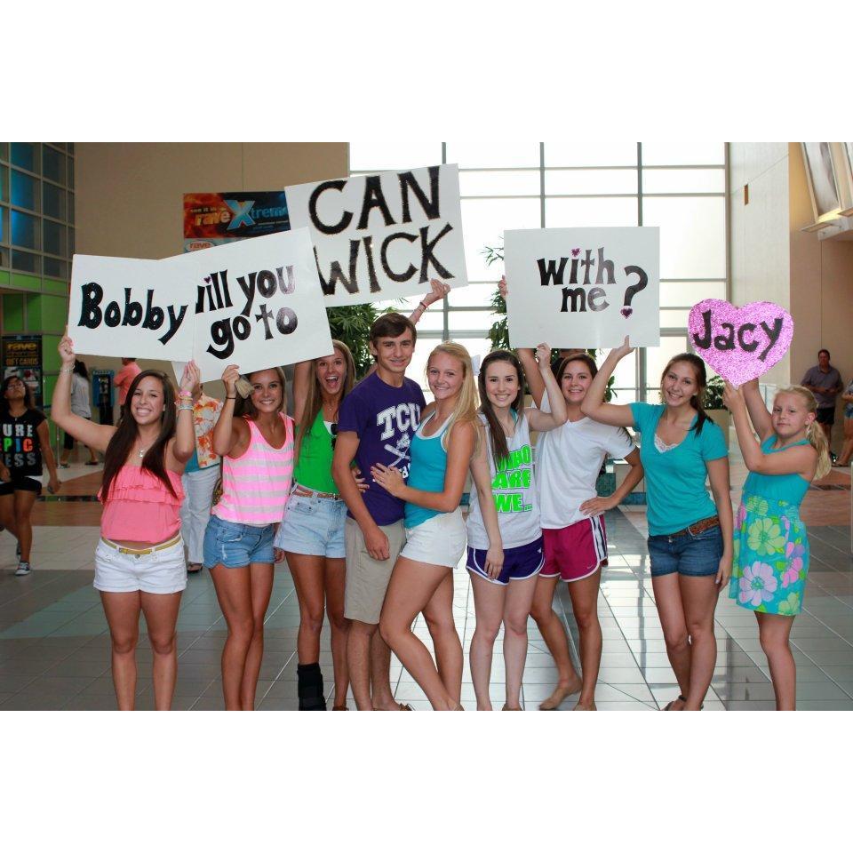 Jacy asked Bobby to Sophomore Canwick with a flashmob at the movie theatre.