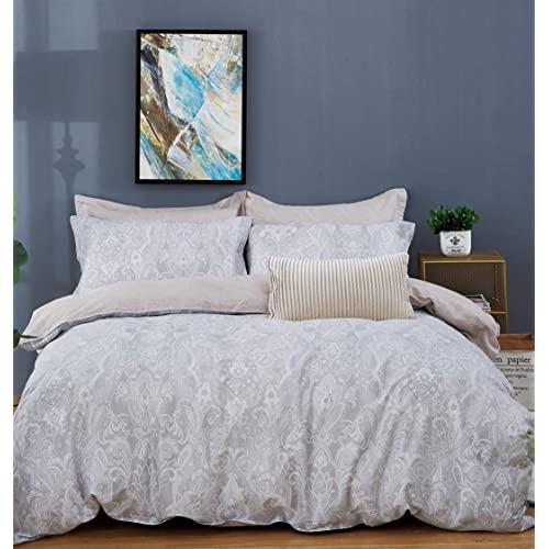 Swanson Beddings Taupe Paisley 3-Piece 100% Cotton Bedding Set: Duvet Cover and Two Pillow Shams (Queen)