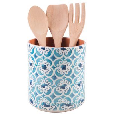 Terra Cotta Utensil Crock in Blue
