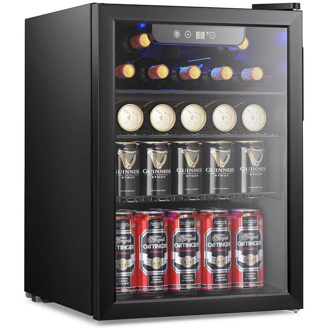 Joy Pebble Beverage Refrigerator Cooler 2.6 Cu.Ft, 18 Bottle 95 Can - Mini Fridge with Glass Door for Beer Drinks Wines,Freestanding beverage fridge with Adjustable Shelving