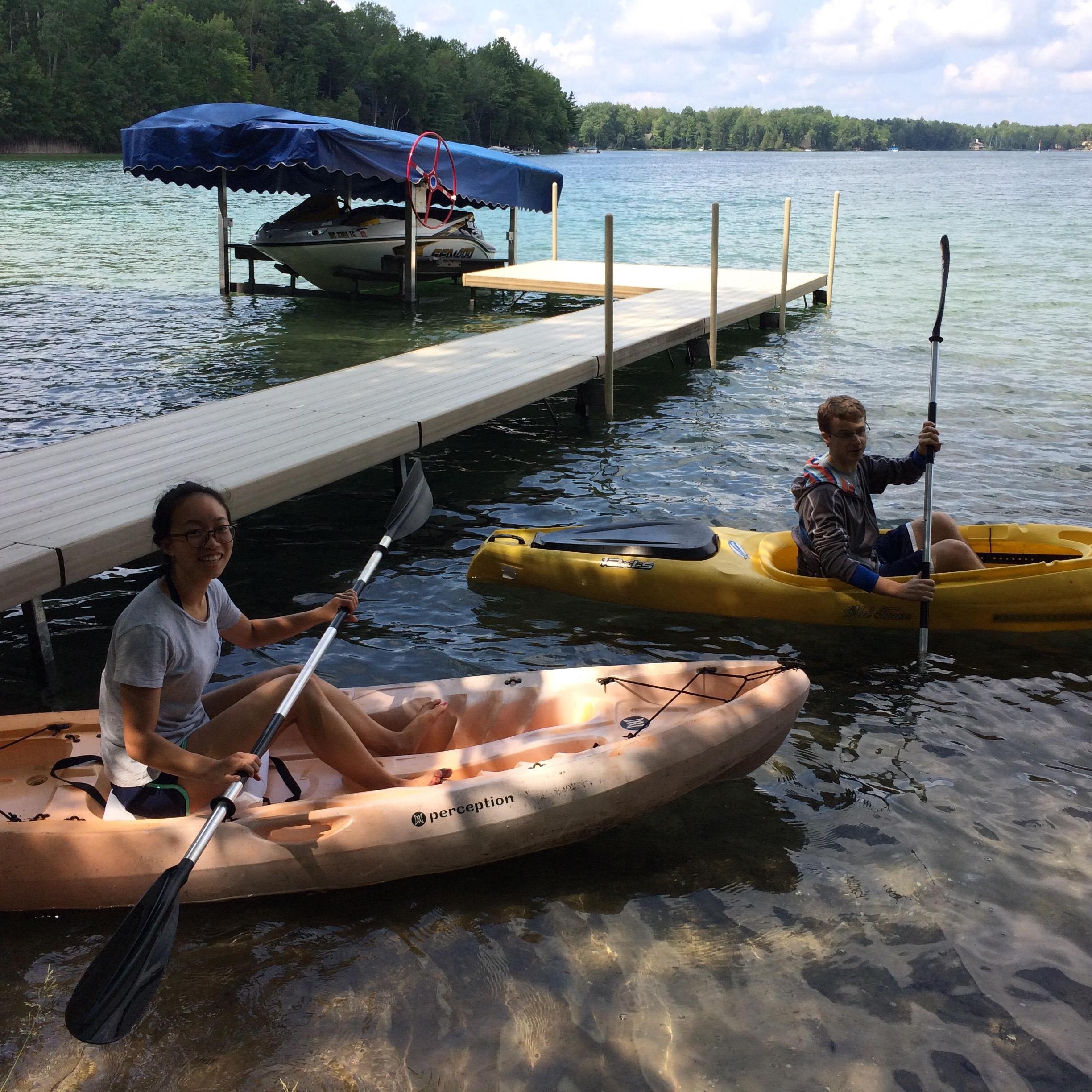 Kayaking on Denise's first trip to Andrew's family's cabin in Northern Michigan.