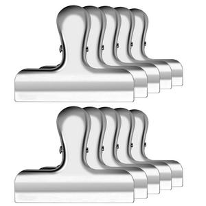 IPOW 10 Pack 3 Inch Wide Stainless Steel Solid Fresh-Keeping Chip Clips Heavy Duty Food Bag Clamp,All-Purpose Air Tight Grip Clips for Kitchen Office to Seal Coffee Bags,Paper Sheets